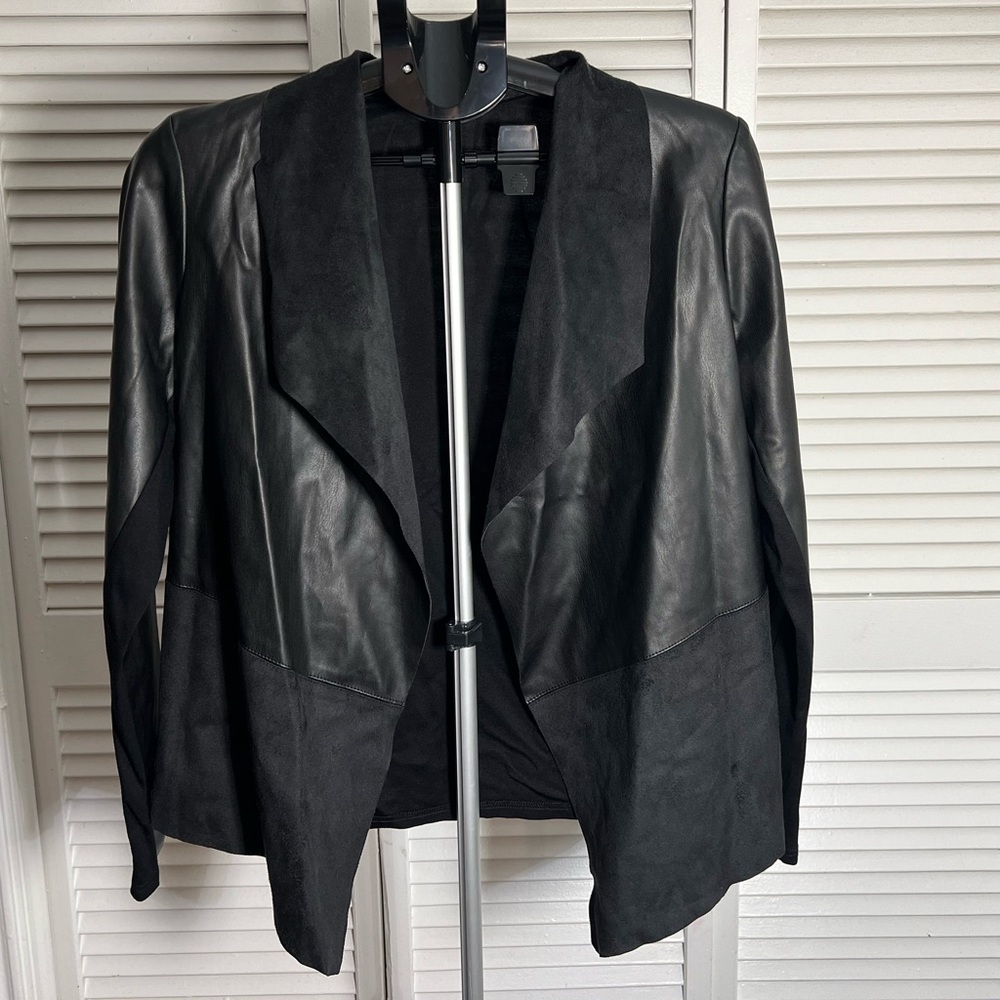 Alfani Black Open Front Blazer with Faux Leather Accents